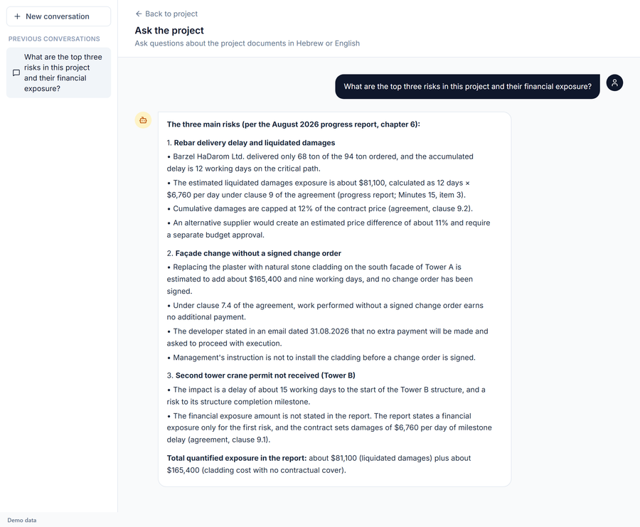 Petra AI chat for asking questions about the project documents